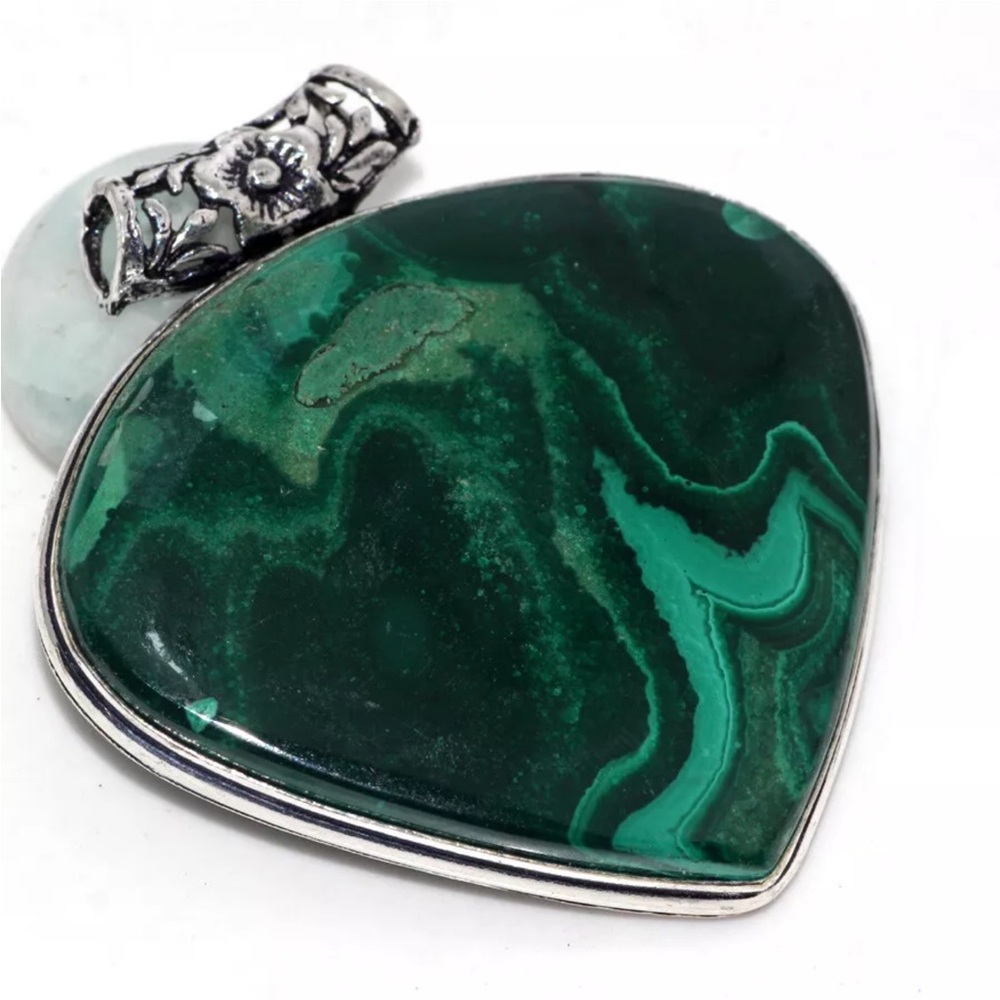 Huge genuine Malachite silver pendant - Picture 1 of 7